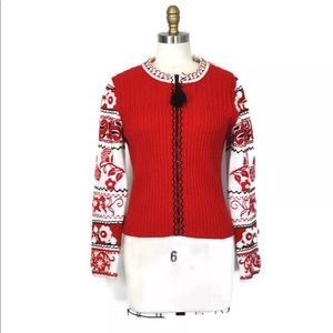 Michael Simon Red White Zipped Sweater Floral